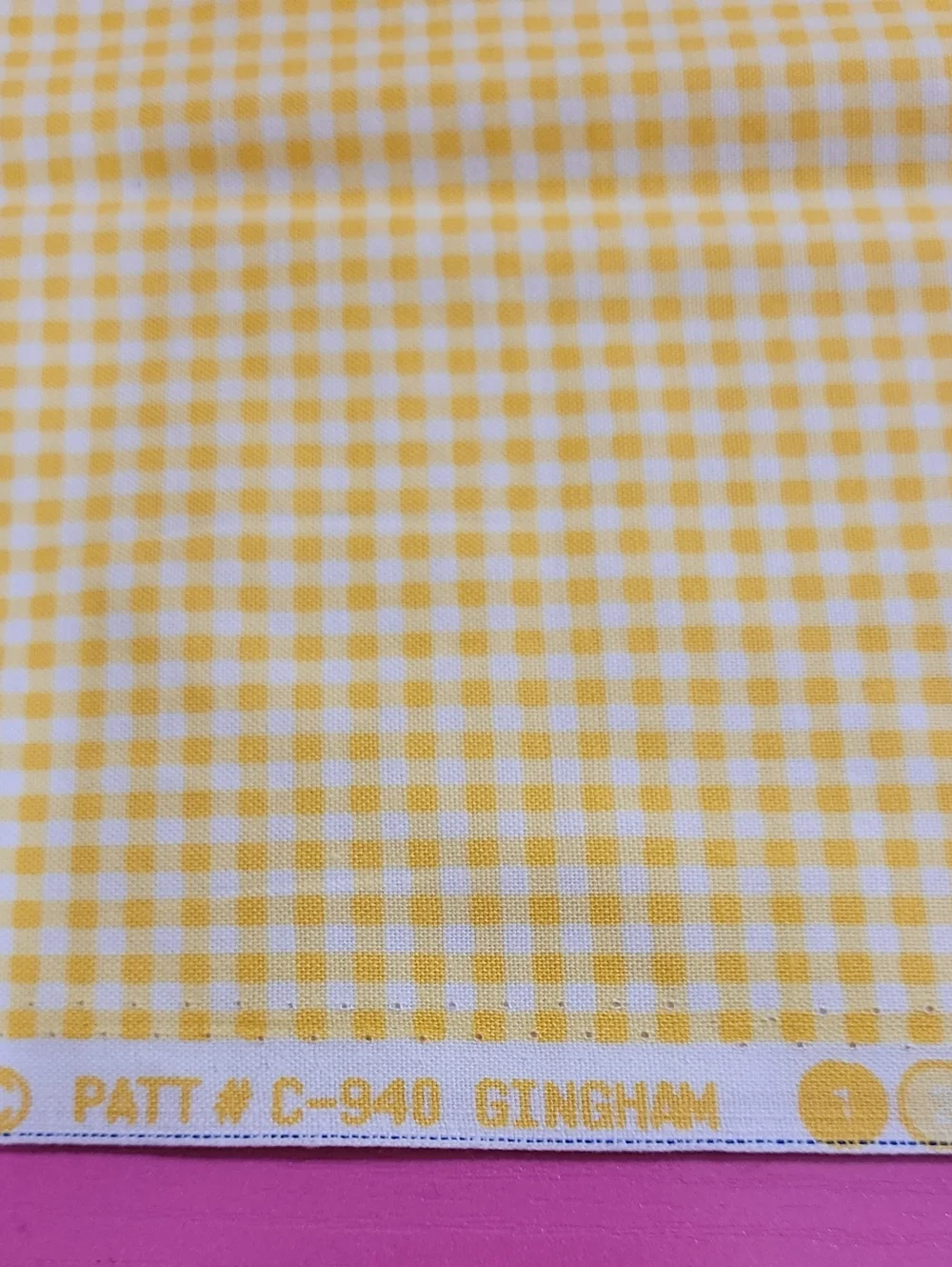 Michael Miller x Vera Bradley Yellow & White Gingham Cotton Fabric 1 Yd (0674)